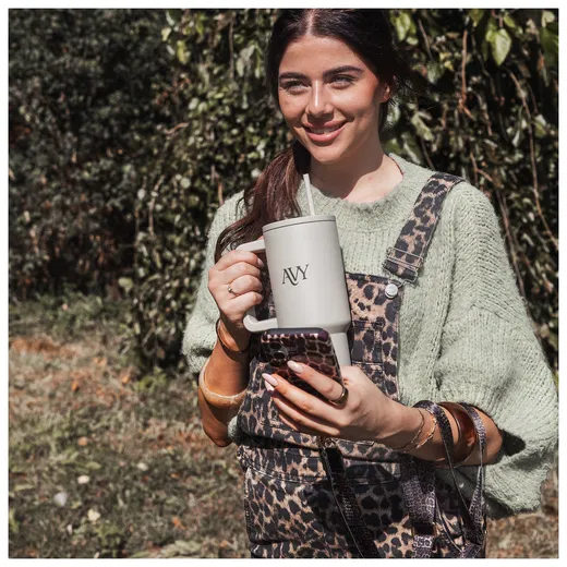 AVY Tumbler Geïsoleerde Waterfles met Rietje Recycled RVS (900ML) Beige afbeelding 2