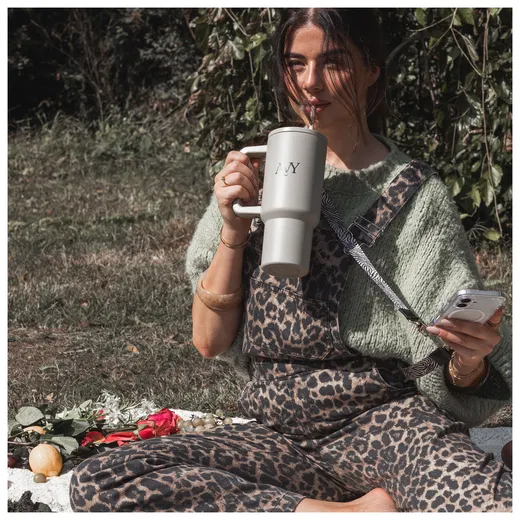 AVY Tumbler Geïsoleerde Waterfles met Rietje Recycled RVS (900ML) Beige afbeelding 4