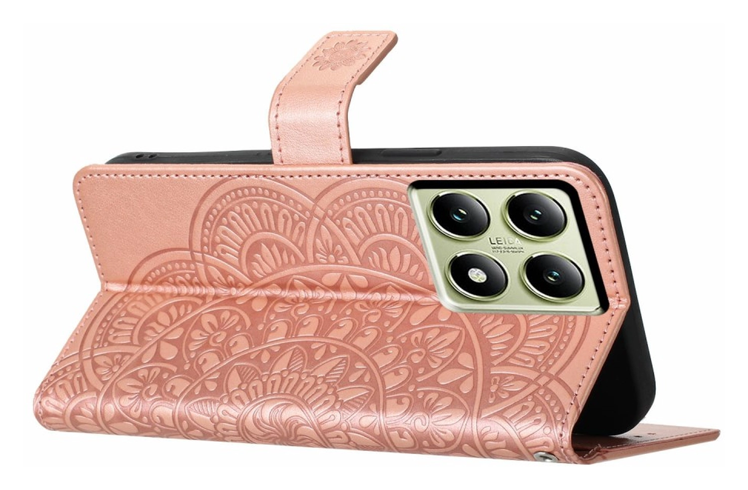 Xiaomi 15T Pro Hoesje Mandala Book Case met Pasjeshouder Roze Goud afbeelding 4