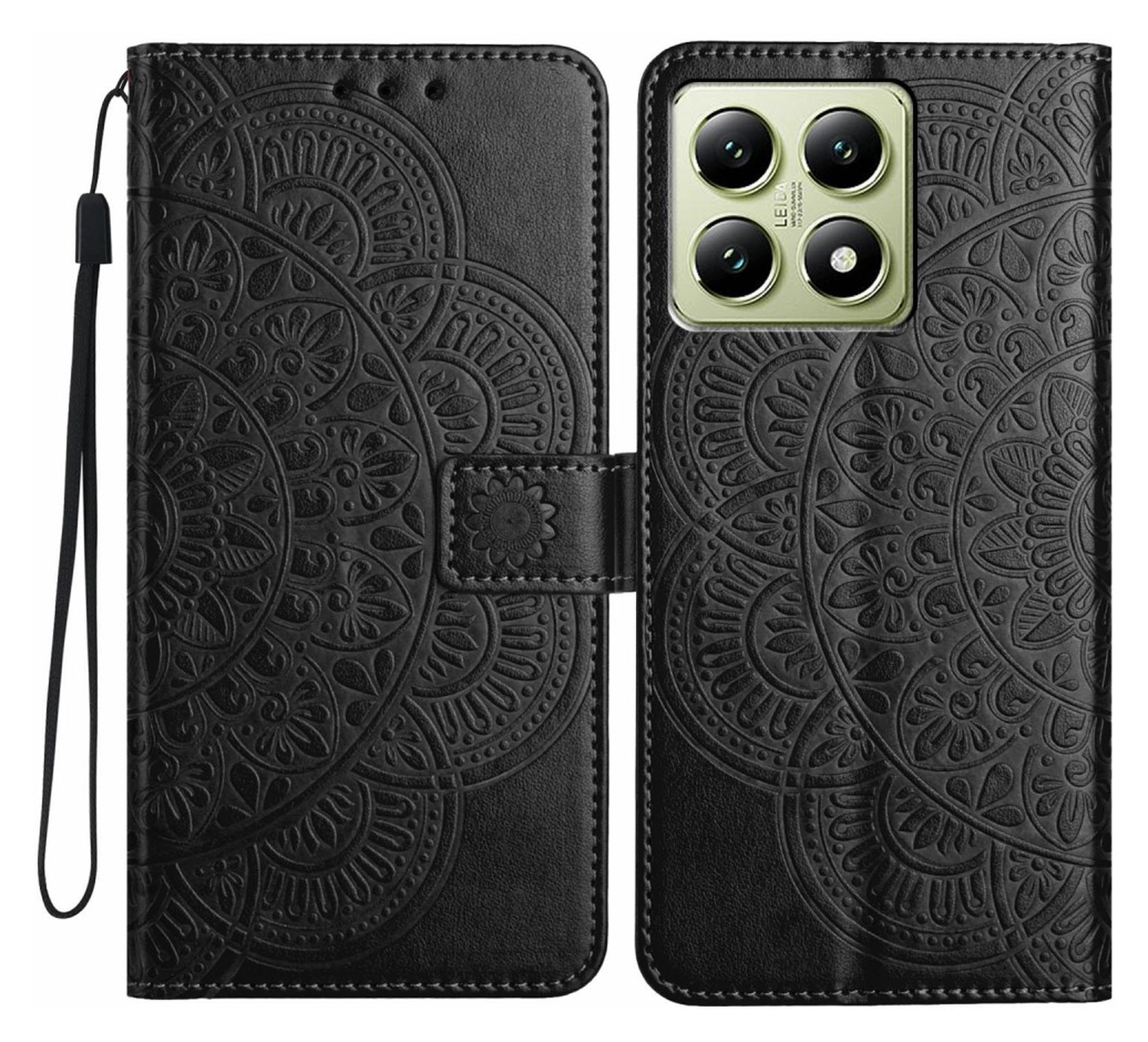 Xiaomi 15T Pro Hoesje Mandala Book Case met Pasjeshouder Zwart afbeelding 1