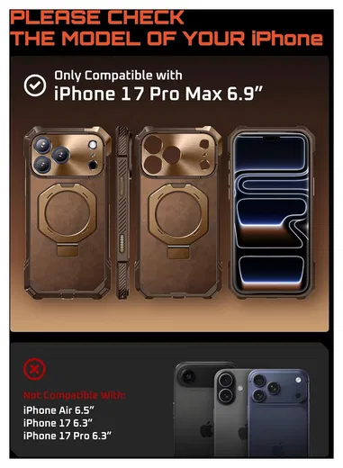 SUPCASE UB Grip Apple iPhone 17 Pro Max Hoesje MagSafe Kickstand Leer Bruin afbeelding 3