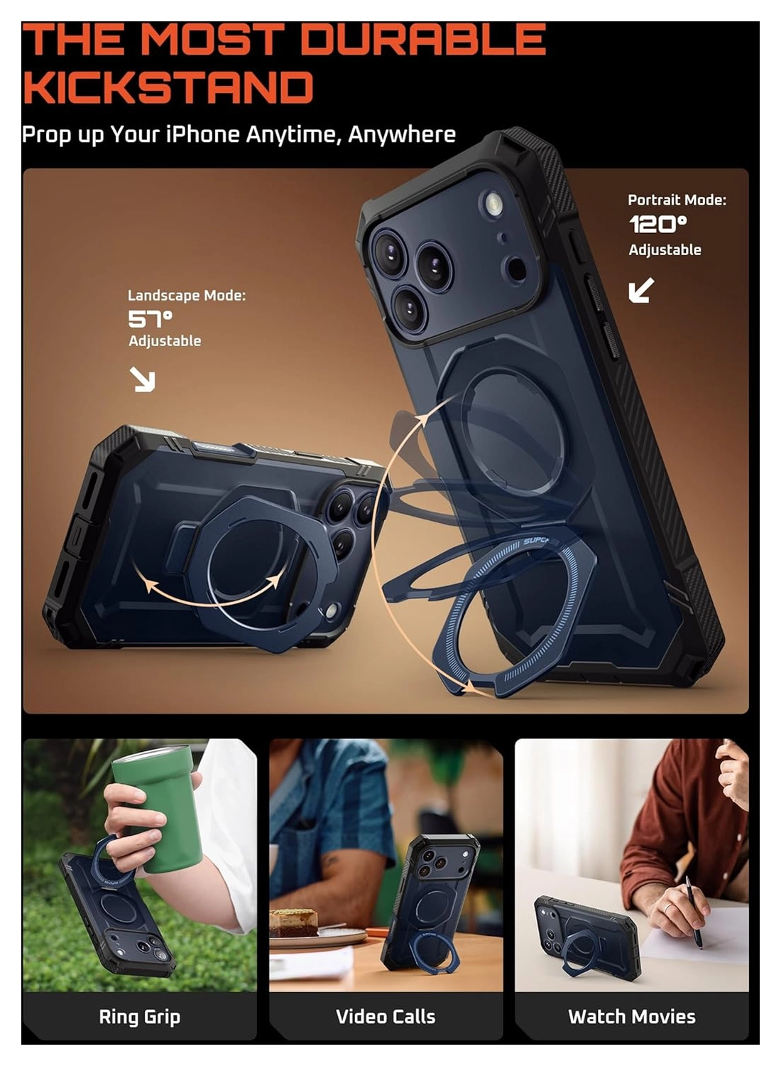 SUPCASE UB Grip Pro Apple iPhone 17 Pro Max Hoesje MagSafe Kickstand Blauw afbeelding 4
