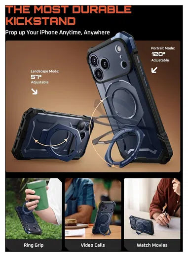 SUPCASE UB Grip Apple iPhone 17 Pro Max Hoesje MagSafe Kickstand Blauw afbeelding 4