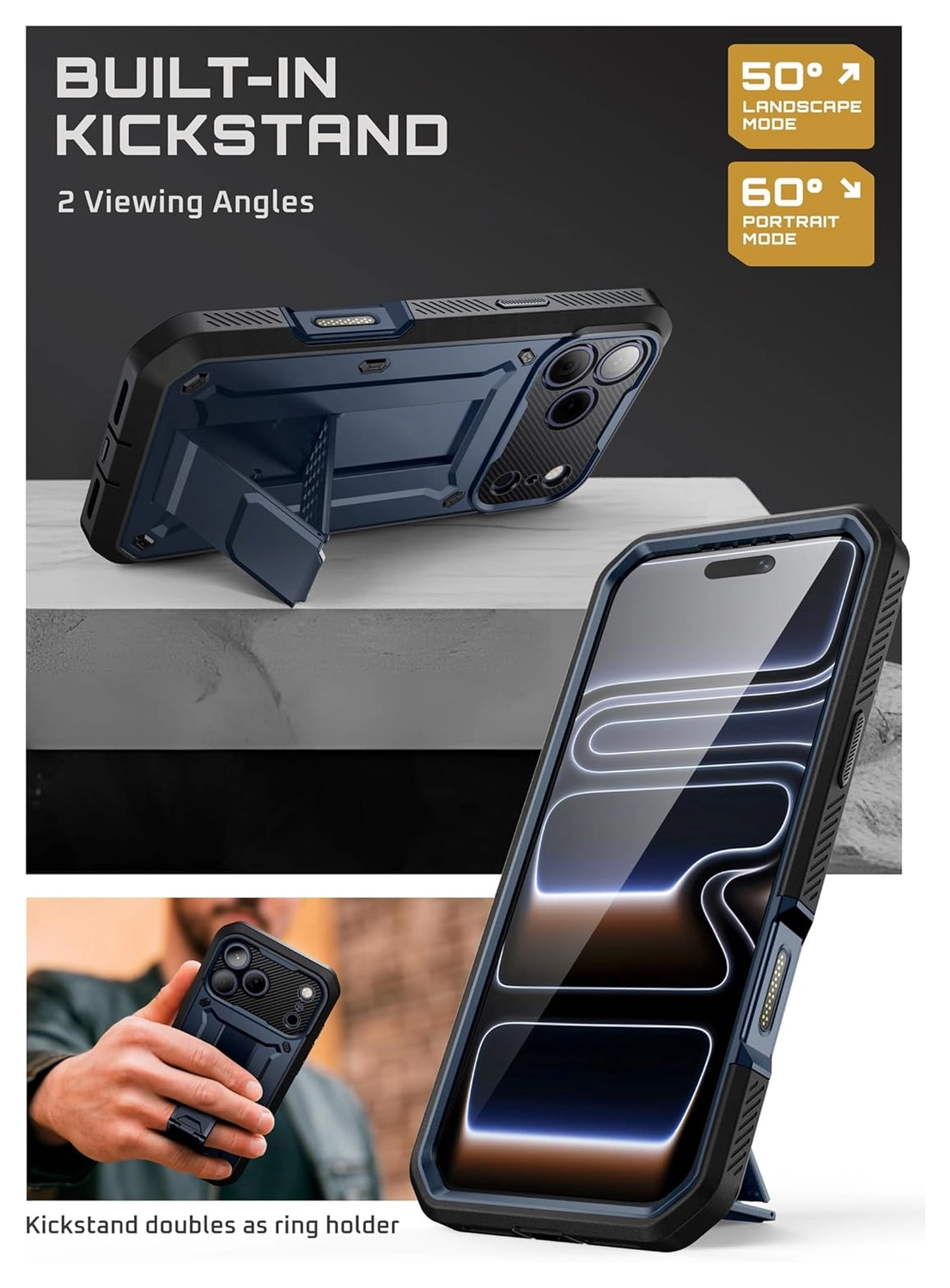 SUPCASE UB Pro Apple iPhone 17 Pro Max Hoesje Full Protect Kickstand Blauw afbeelding 5