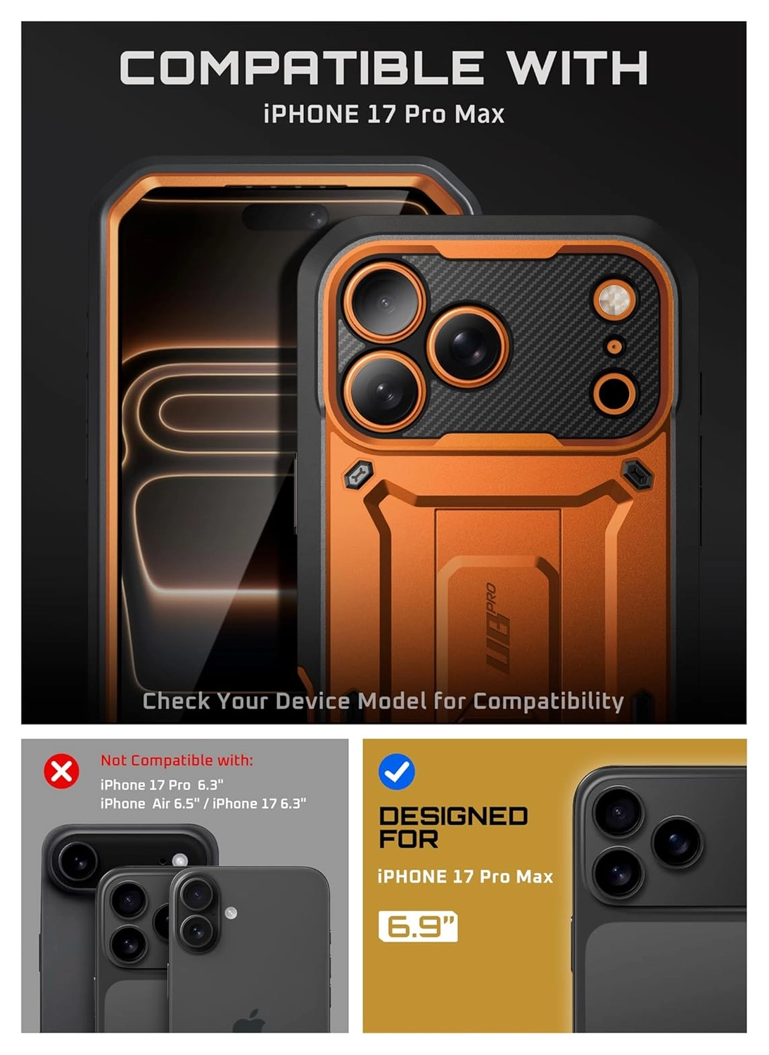 SUPCASE UB Pro Apple iPhone 17 Pro Max Hoesje Full Protect Kickstand Oranje afbeelding 2