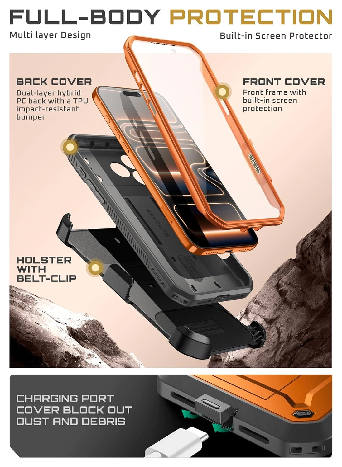 SUPCASE UB Pro Apple iPhone 17 Pro Max Hoesje Full Protect Kickstand Oranje afbeelding 6