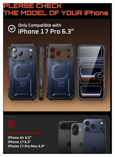 SUPCASE UB Grip Pro Apple iPhone 17 Pro Hoesje Full Protect MagSafe Stand Blauw afbeelding 3