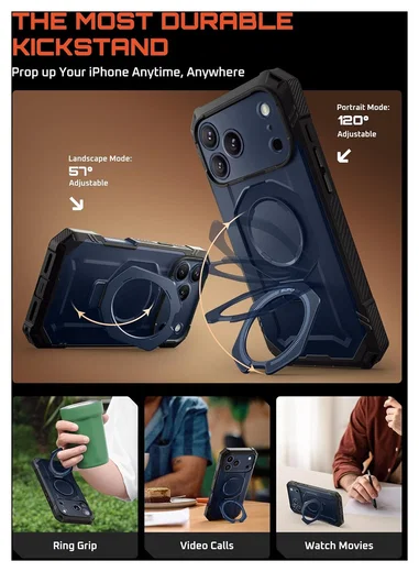 SUPCASE UB Grip Pro Apple iPhone 17 Pro Hoesje Full Protect MagSafe Stand Blauw afbeelding 5