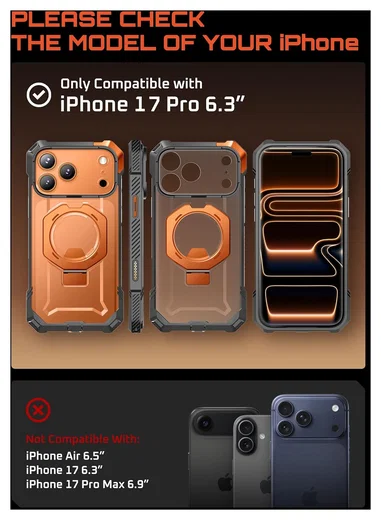 SUPCASE UB Grip Apple iPhone 17 Pro Hoesje MagSafe Kickstand Oranje afbeelding 3