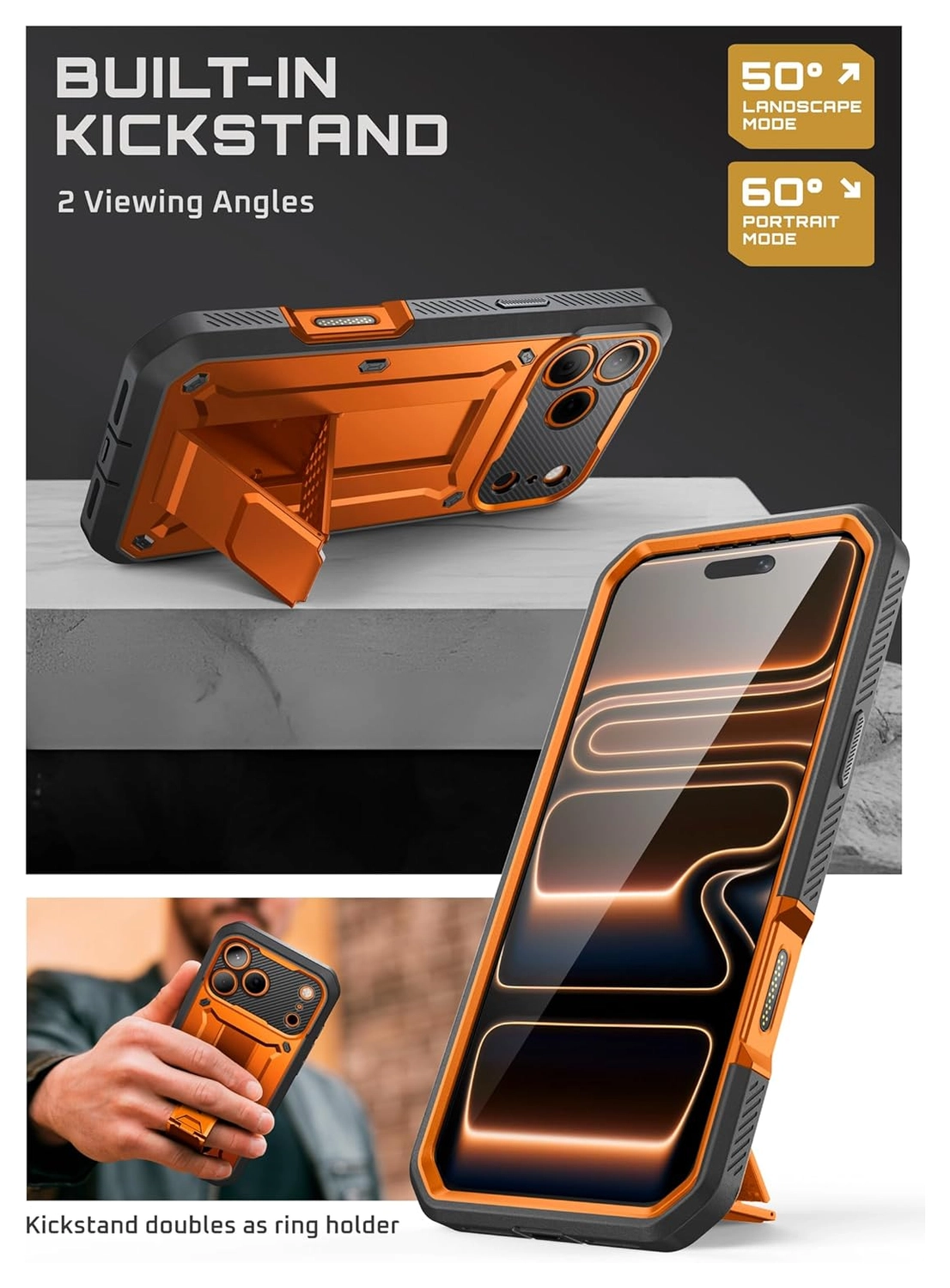 SUPCASE UB Pro Apple iPhone 17 Pro Hoesje Full Protect Kickstand Oranje afbeelding 6
