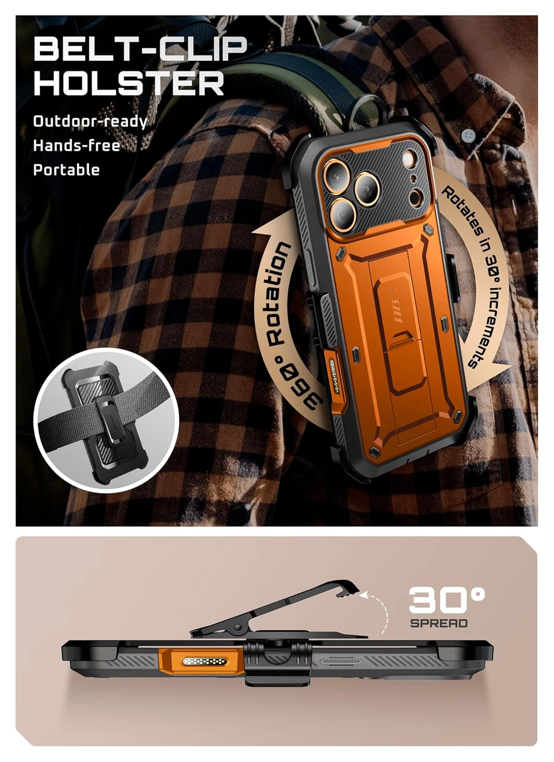 SUPCASE UB Pro Apple iPhone 17 Pro Hoesje Full Protect Kickstand Oranje afbeelding 9