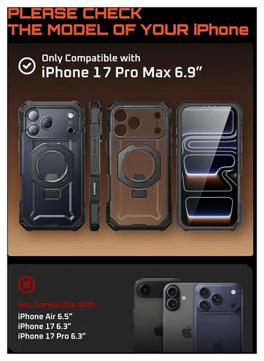 SUPCASE UB Grip Pro Apple iPhone 17 Pro Max Hoesje MagSafe Kickstand Zwart afbeelding 2