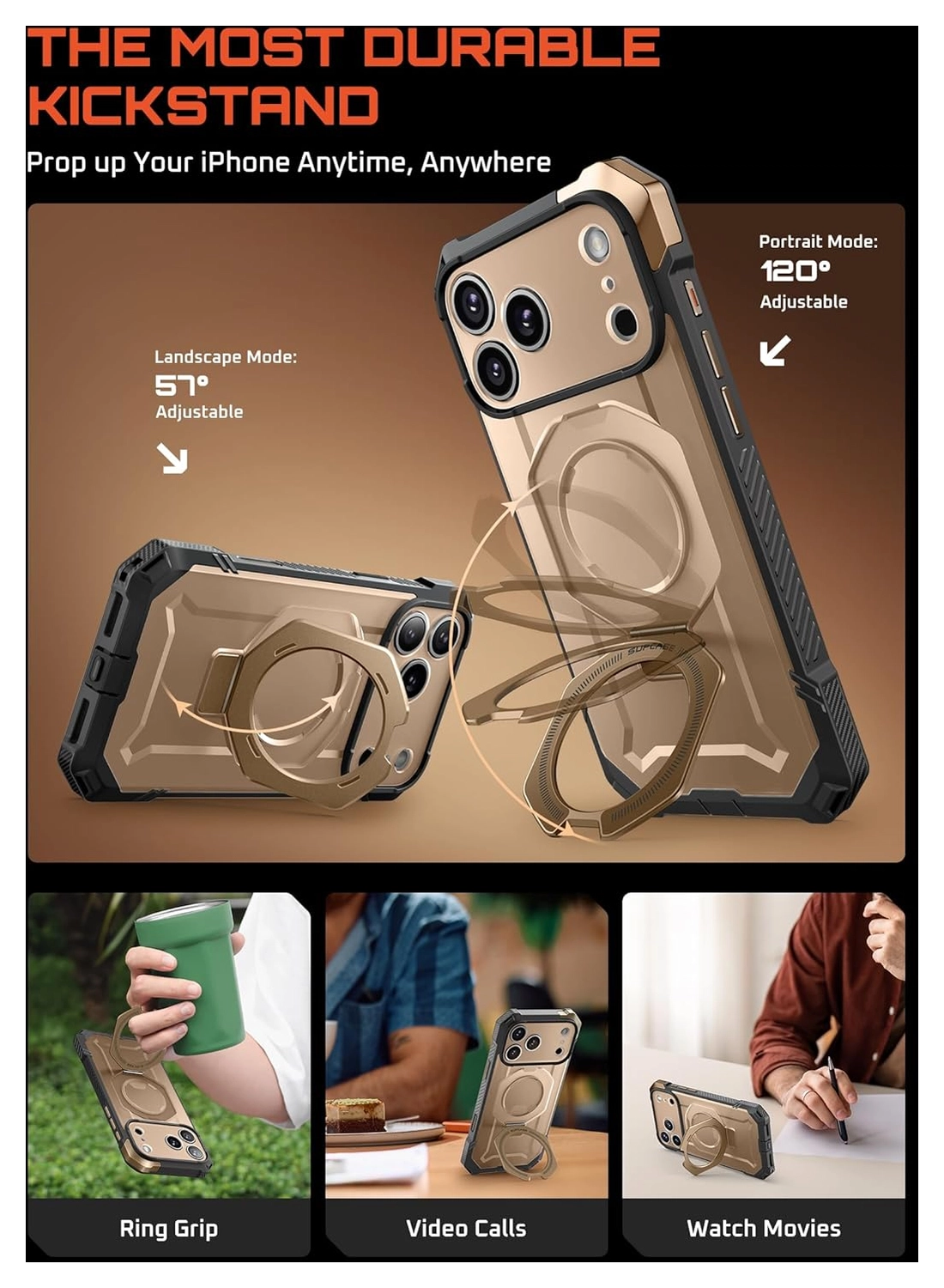 SUPCASE UB Grip Apple iPhone 17 Pro Max Hoesje MagSafe Kickstand Goud afbeelding 5