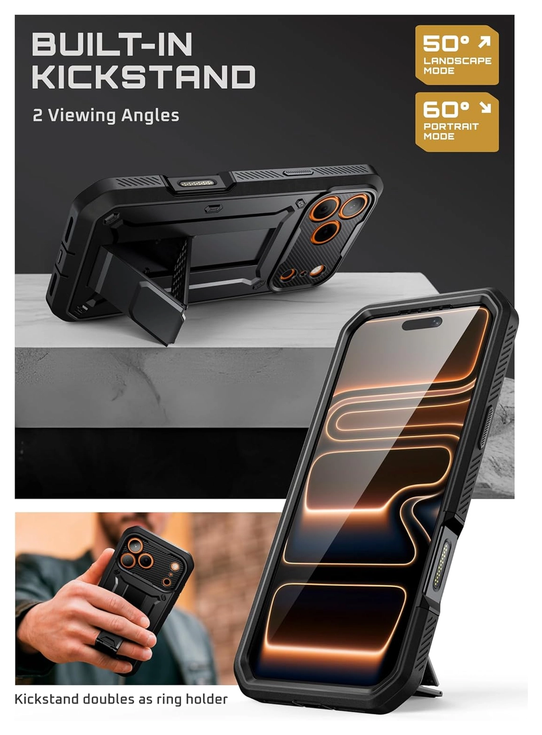 SUPCASE UB Pro Apple iPhone 17 Pro Max Hoesje Full Protect Kickstand Zwart afbeelding 6