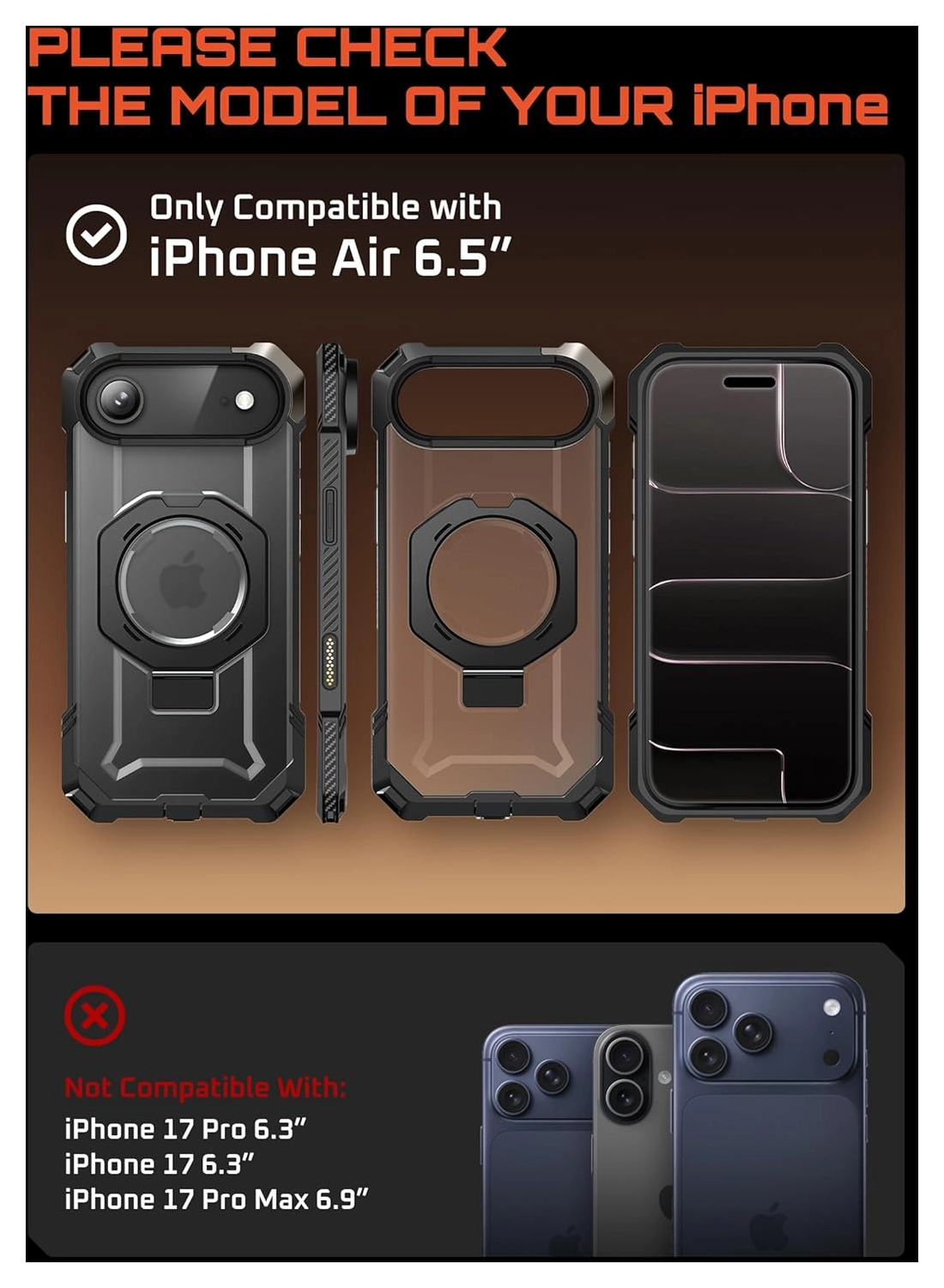 SUPCASE UB Grip iPhone Air Hoesje MagSafe Kickstand Transparant Zwart afbeelding 3