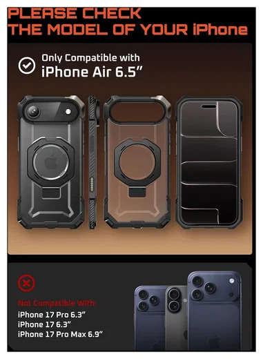 SUPCASE UB Grip iPhone Air Hoesje MagSafe Kickstand Transparant Zwart afbeelding 3