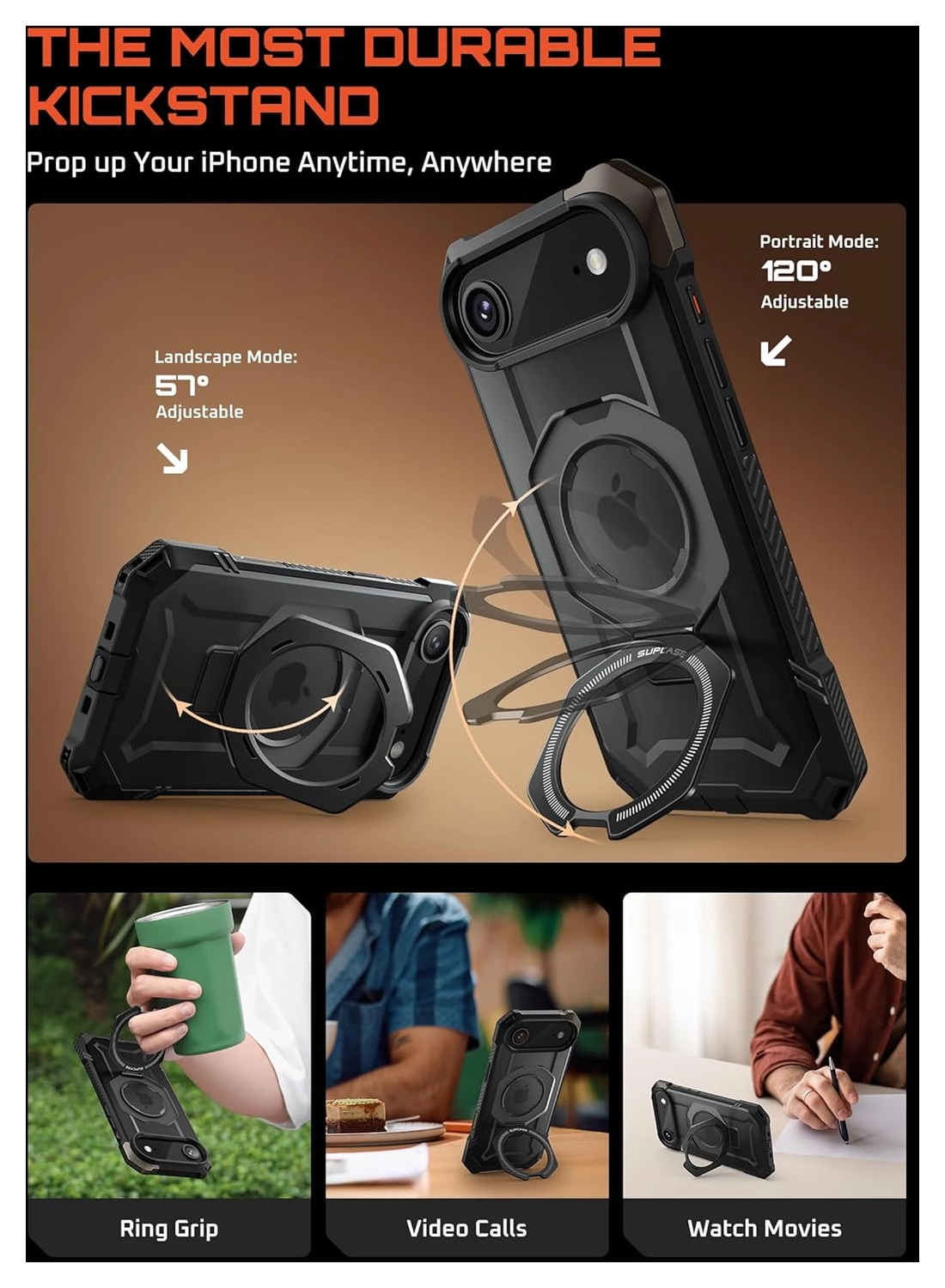 SUPCASE UB Grip iPhone Air Hoesje MagSafe Kickstand Transparant Zwart afbeelding 5