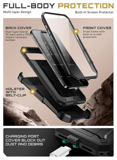 SUPCASE UB Pro iPhone Air Hoesje Full Protect Kickstand Zwart afbeelding 7