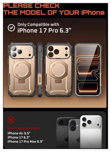 SUPCASE UB Grip Pro Apple iPhone 17 Pro Hoesje Full Protect MagSafe Stand Goud afbeelding 3