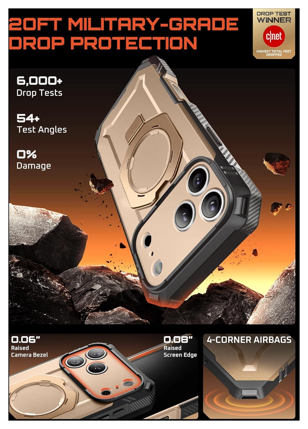 SUPCASE UB Grip Pro Apple iPhone 17 Pro Hoesje Full Protect MagSafe Stand Goud afbeelding 4