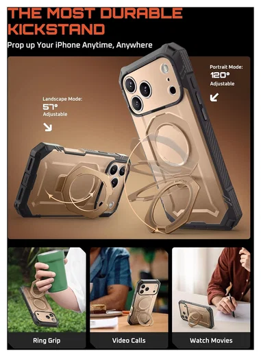 SUPCASE UB Grip Pro Apple iPhone 17 Pro Hoesje Full Protect MagSafe Stand Goud afbeelding 5