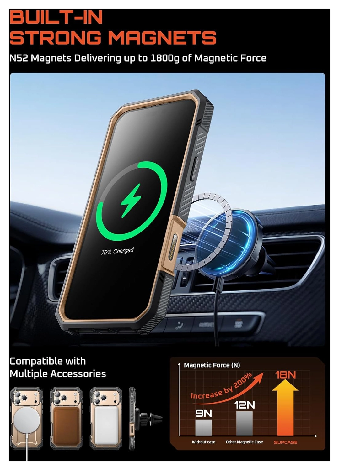 SUPCASE UB Grip Pro Apple iPhone 17 Pro Hoesje Full Protect MagSafe Stand Goud afbeelding 7