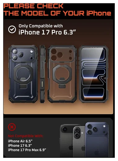 SUPCASE UB Grip Pro Apple iPhone 17 Pro Hoesje Full Protect MagSafe Stand Zwart afbeelding 3