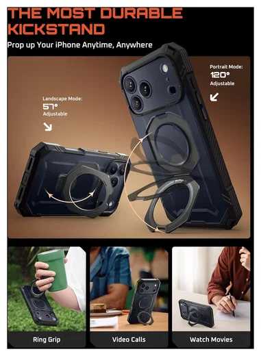 SUPCASE UB Grip Pro Apple iPhone 17 Pro Hoesje Full Protect MagSafe Stand Zwart afbeelding 5