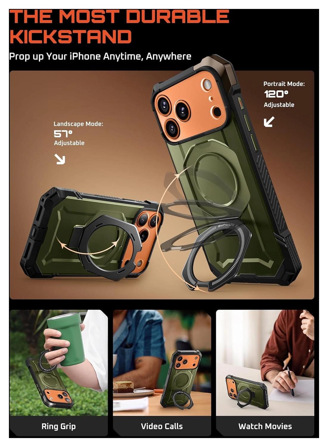 SUPCASE UB Grip Apple iPhone 17 Pro Hoesje MagSafe Kickstand Groen afbeelding 4