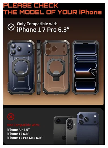 SUPCASE UB Grip Apple iPhone 17 Pro Hoesje MagSafe Kickstand Zwart afbeelding 2