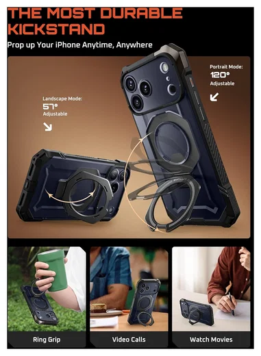 SUPCASE UB Grip Apple iPhone 17 Pro Hoesje MagSafe Kickstand Zwart afbeelding 4