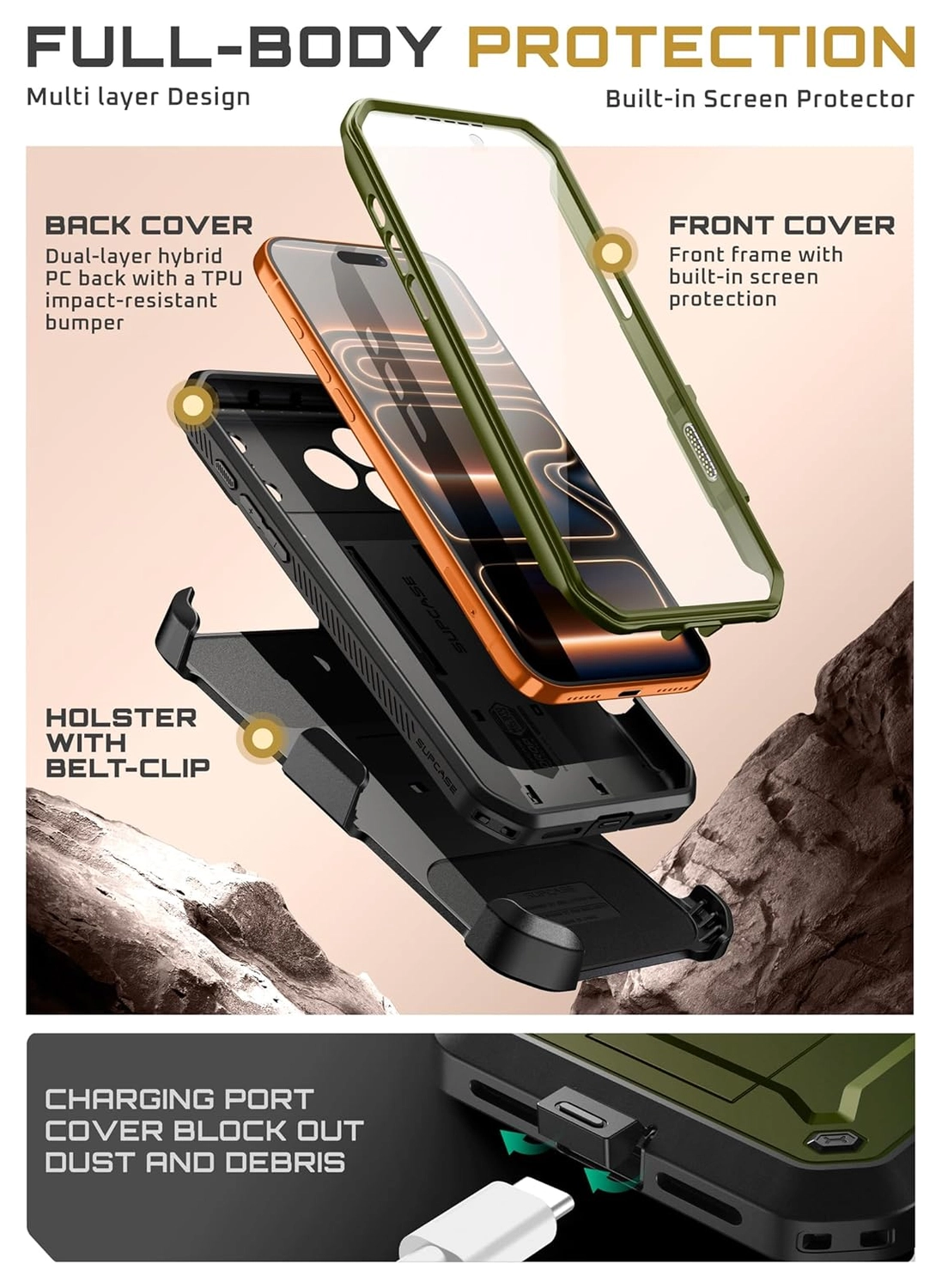SUPCASE UB Pro Apple iPhone 17 Pro Hoesje Full Protect Kickstand Groen afbeelding 7