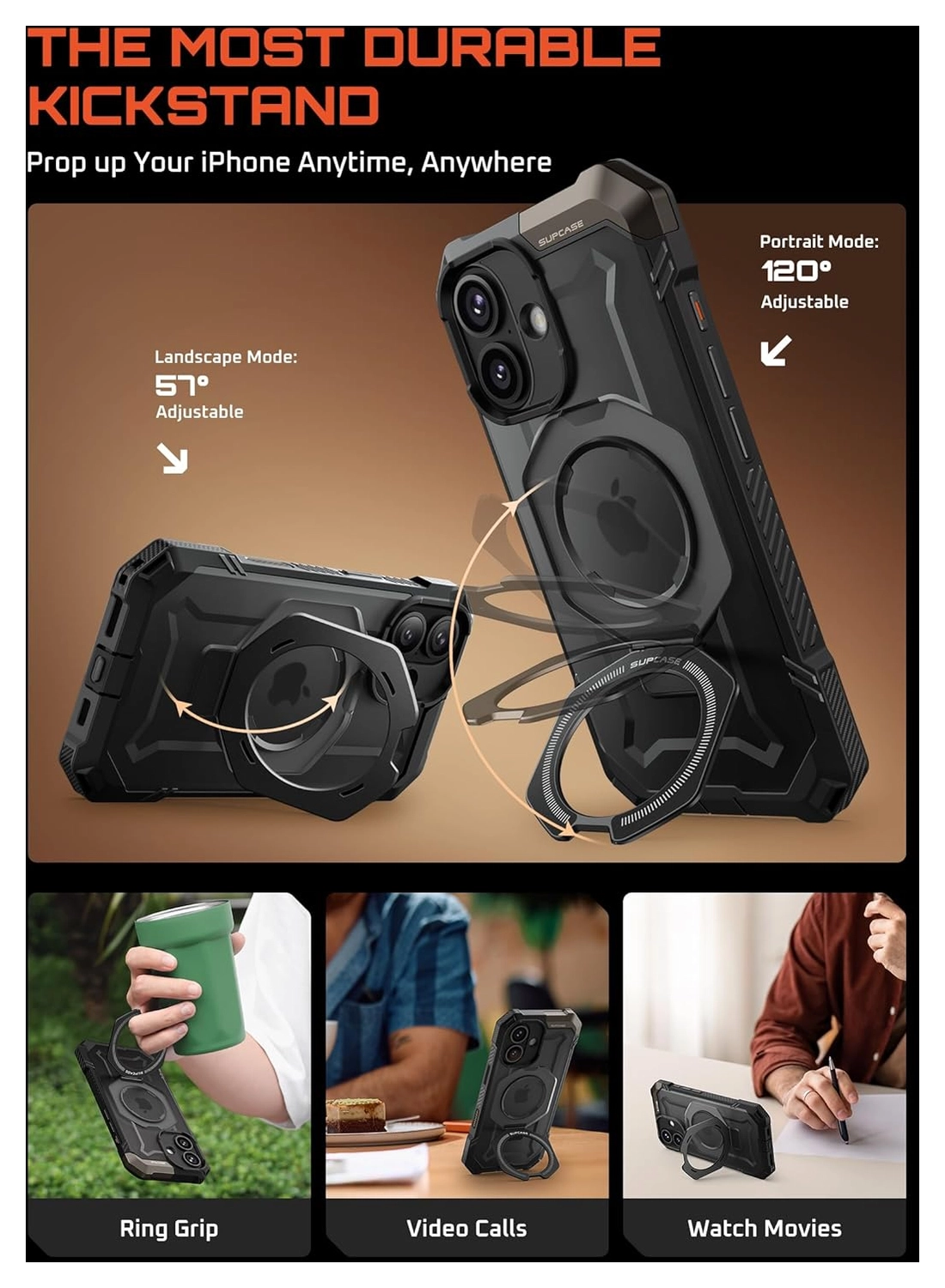 SUPCASE UB Grip Apple iPhone 17 Hoesje MagSafe Kickstand Transparant Zwart afbeelding 5