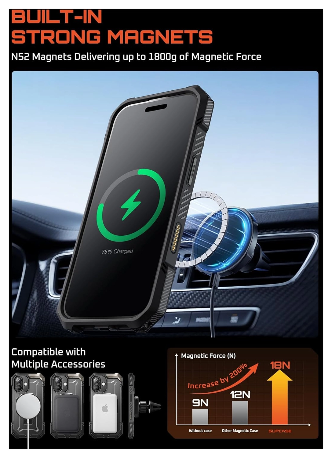 SUPCASE UB Grip Apple iPhone 17 Hoesje MagSafe Kickstand Transparant Zwart afbeelding 7