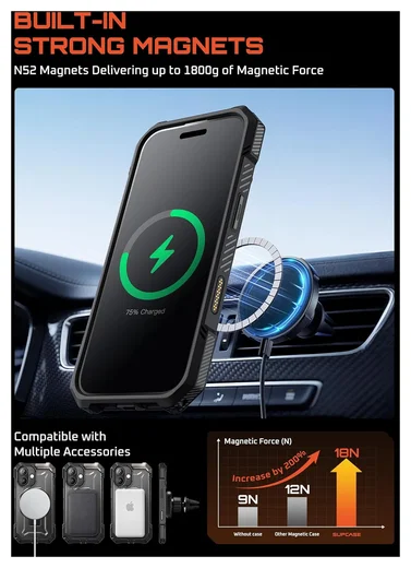 SUPCASE UB Grip Apple iPhone 17 Hoesje MagSafe Kickstand Transparant Zwart afbeelding 7