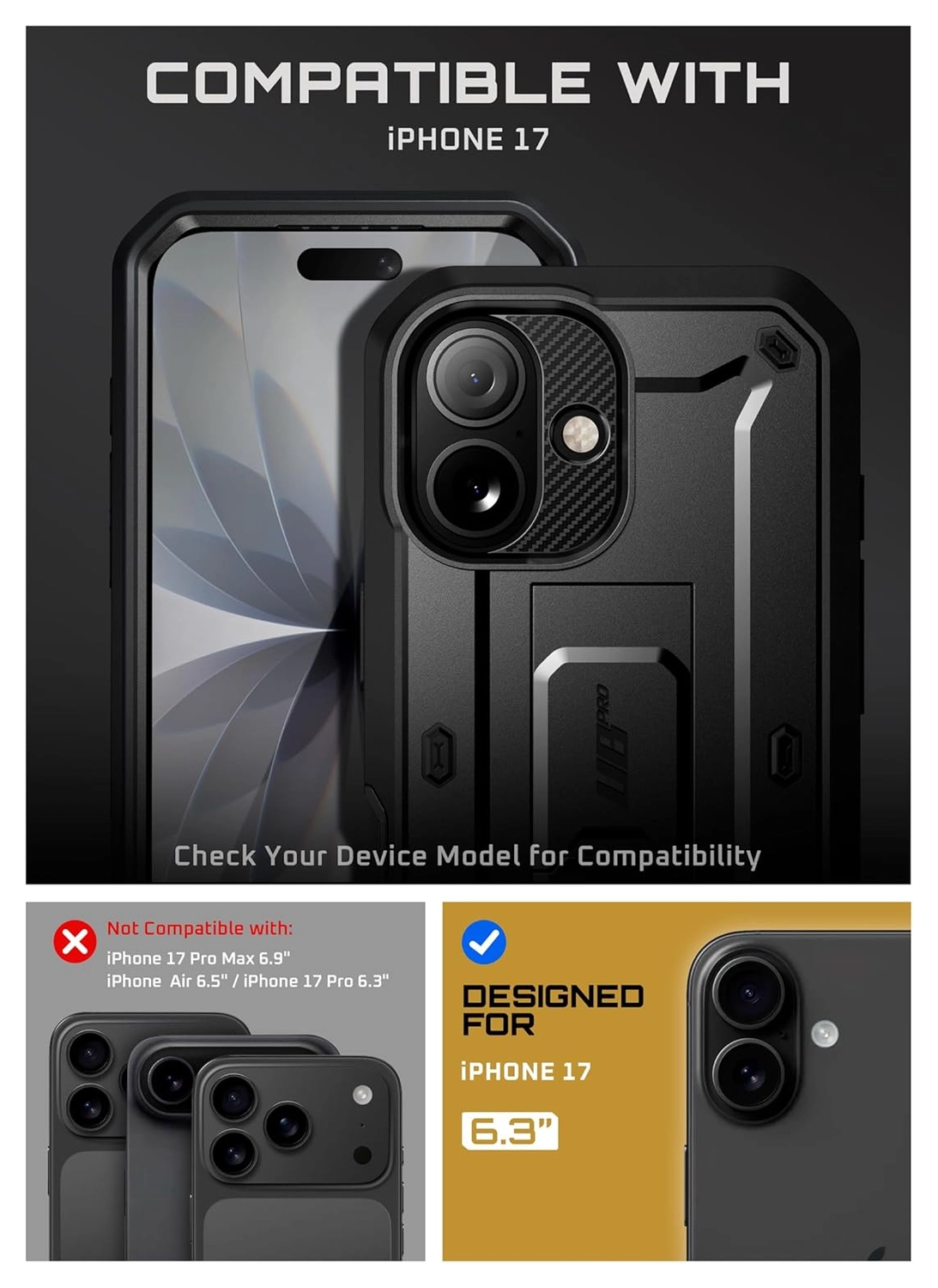 SUPCASE UB Pro Apple iPhone 17 Hoesje Full Protect Kickstand Zwart afbeelding 3