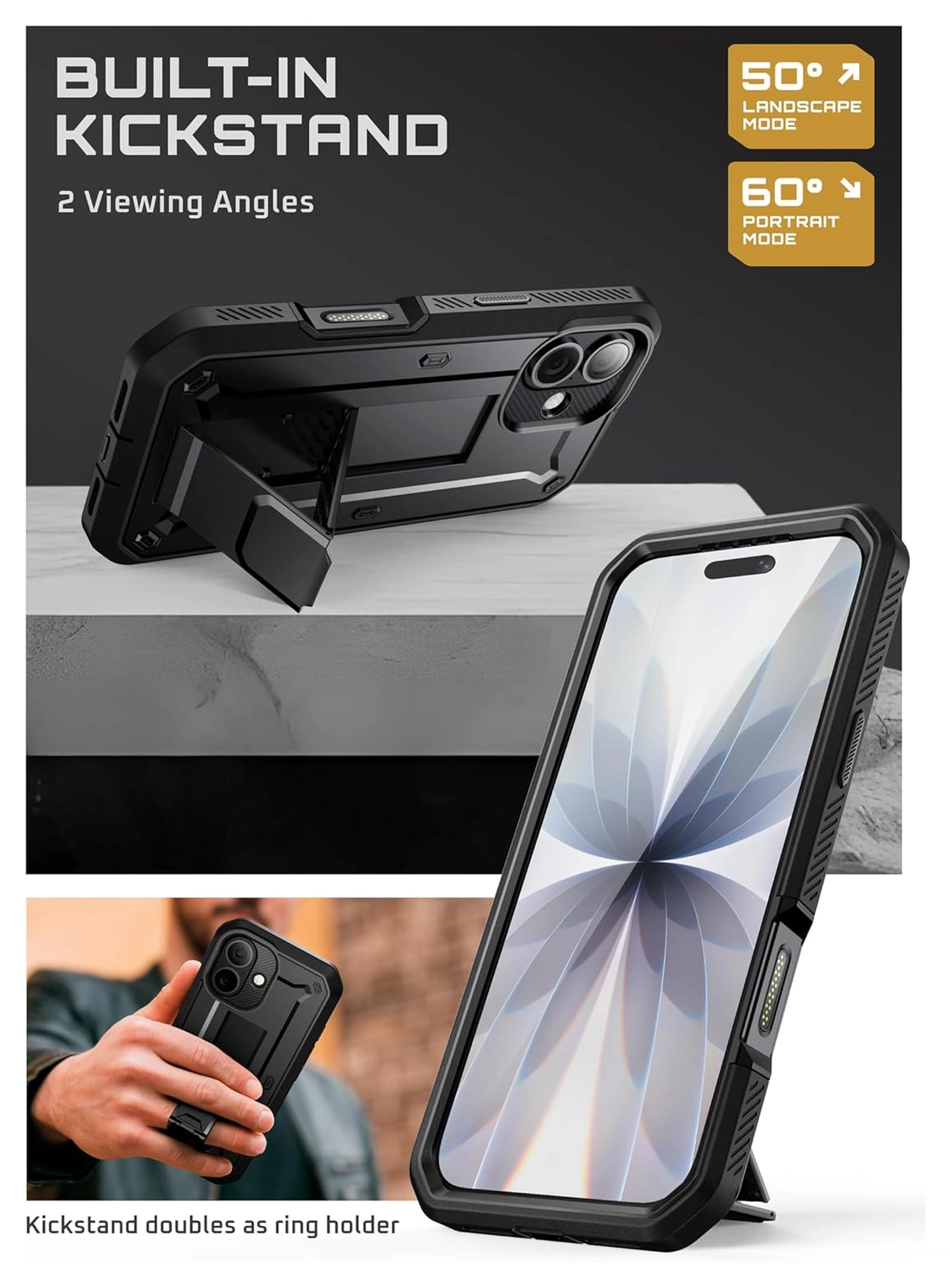 SUPCASE UB Pro Apple iPhone 17 Hoesje Full Protect Kickstand Zwart afbeelding 6