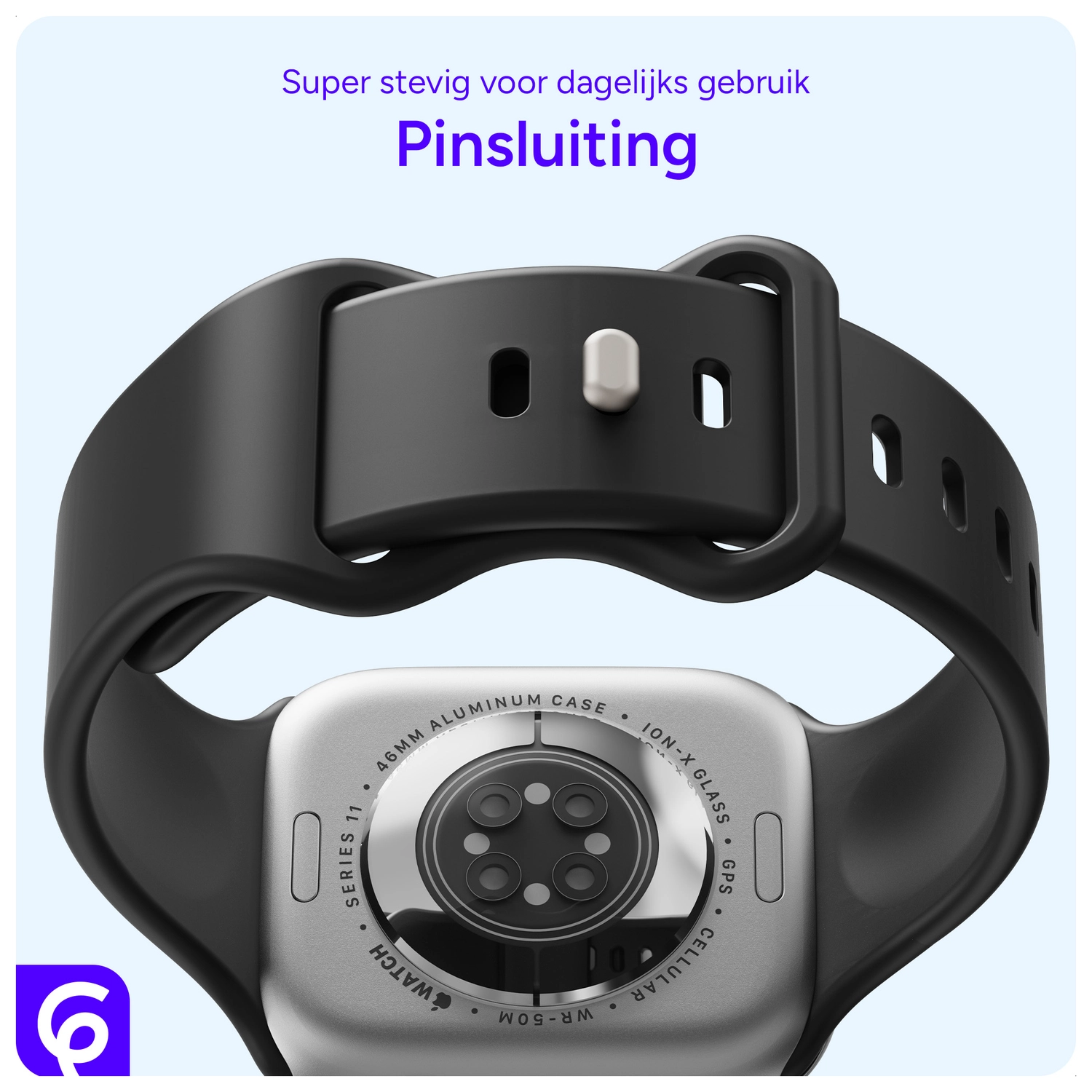 SBG Siliconen Apple Watch Band 1-11/SE/Ultra - 49/46/45/44/42MM - Zwart afbeelding 3