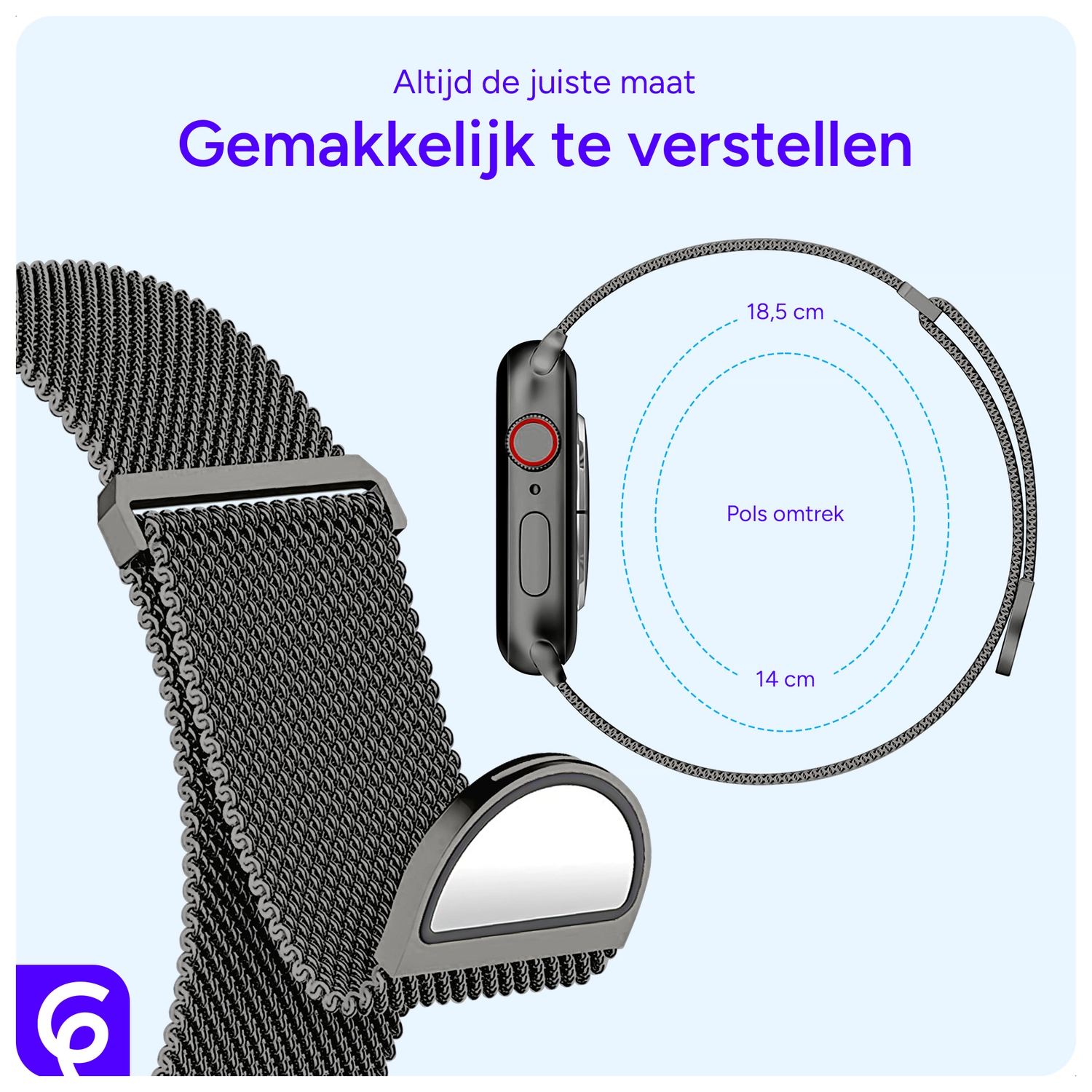 SBG Milanees - Apple Watch Bandje - 1-11/SE - 38/40/41/42MM - Grijs afbeelding 3