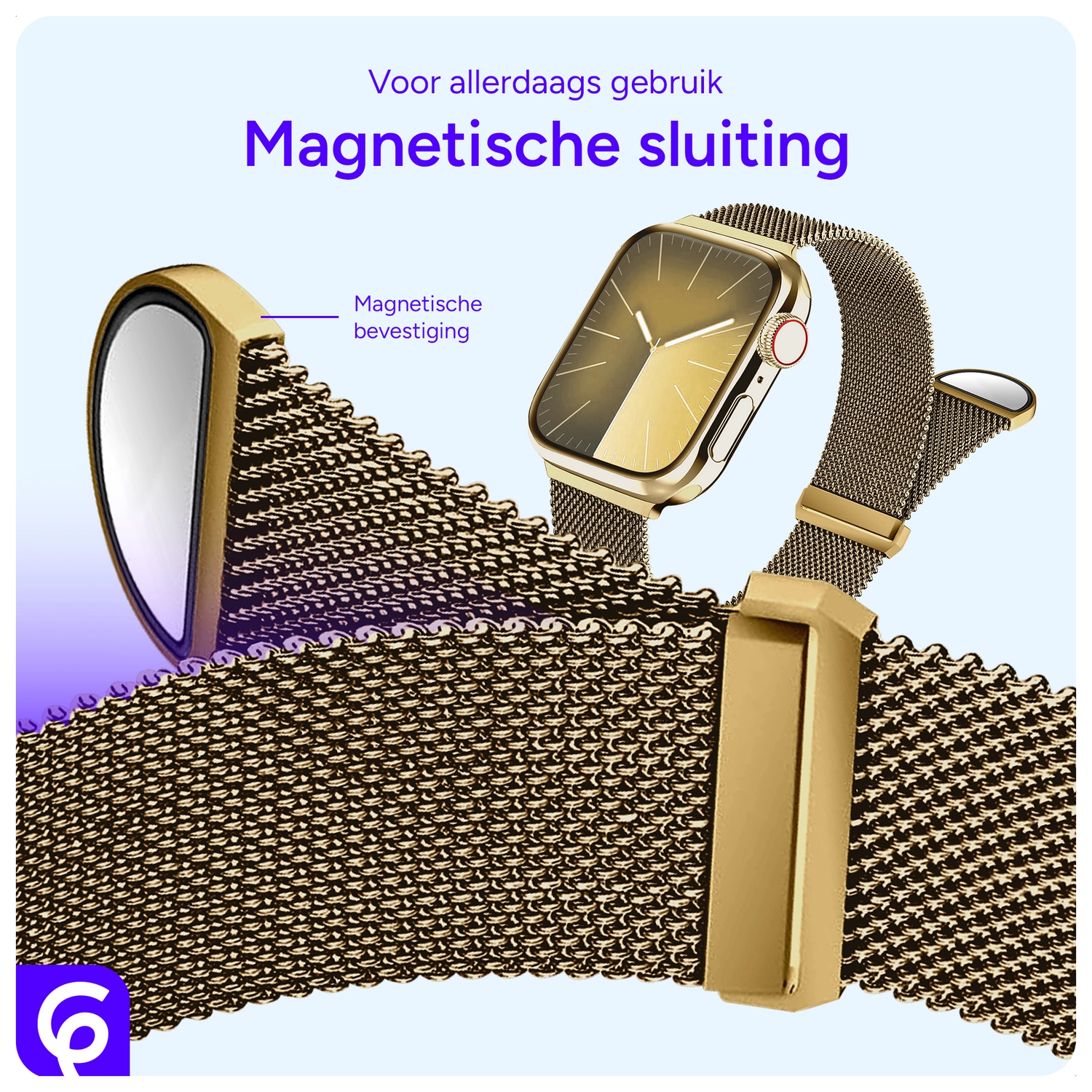 SBG Milanees - Apple Watch Bandje - 1-11/SE/Ultra-49/46/45/44/42MM Goud afbeelding 2