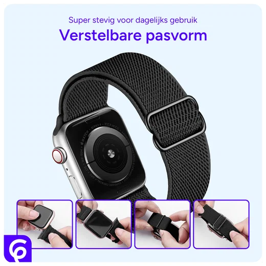 SBG Nylon - Apple Watch Bandje - 1-11/SE - 38/40/41/42MM - Zwart afbeelding 2