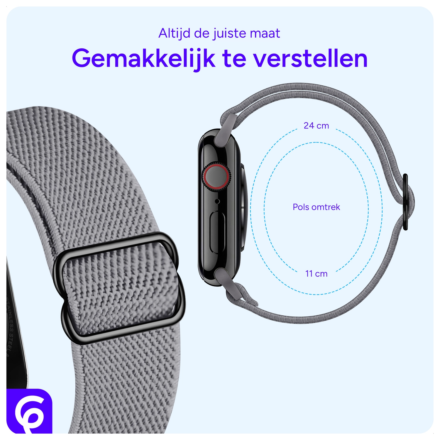 SBG Nylon - Apple Watch Bandje - 1-11/SE - 38/40/41/42MM - Grijs afbeelding 4
