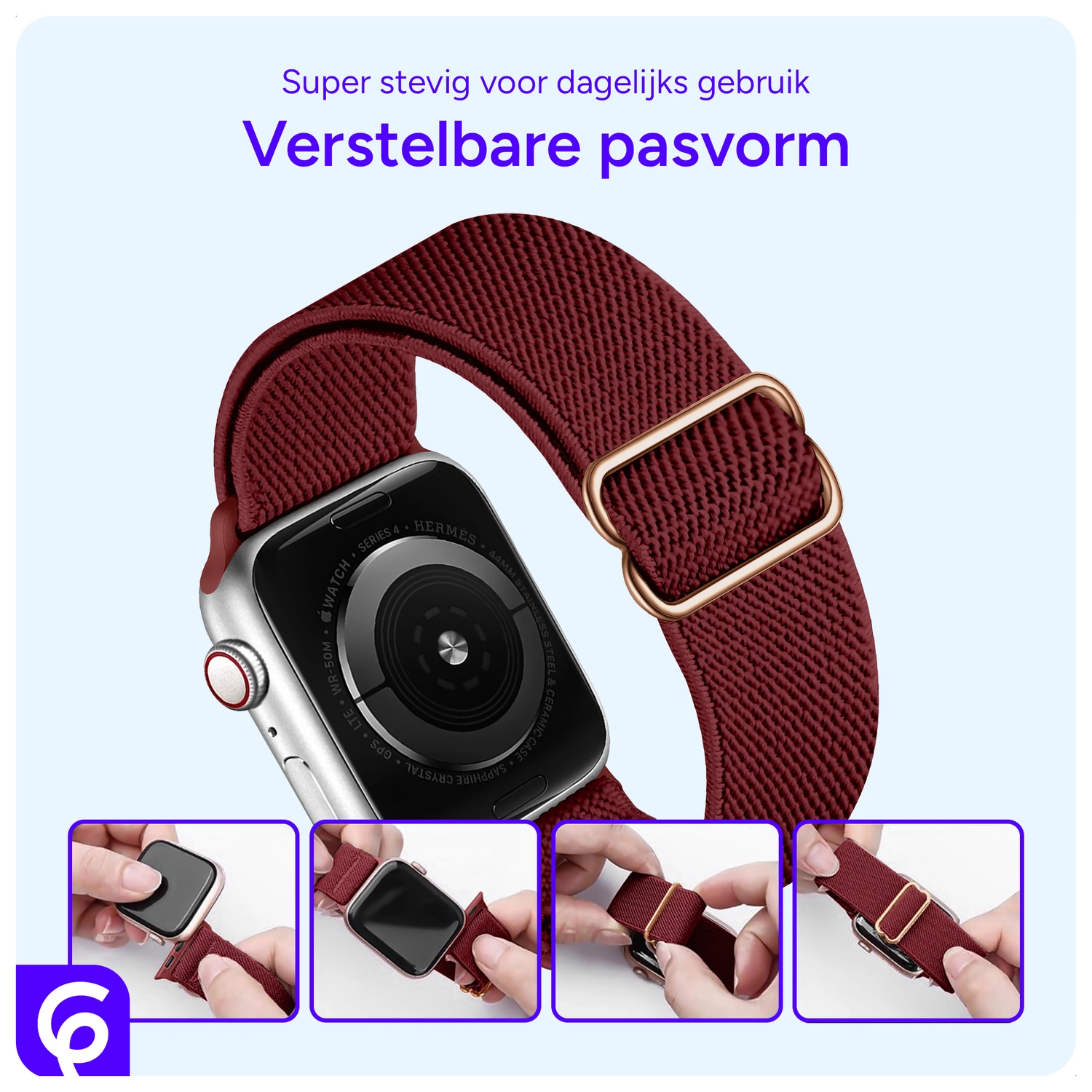 SBG Nylon - Apple Watch Bandje - 1-12/SE - 38/40/41/42MM - Bordeaux afbeelding 2
