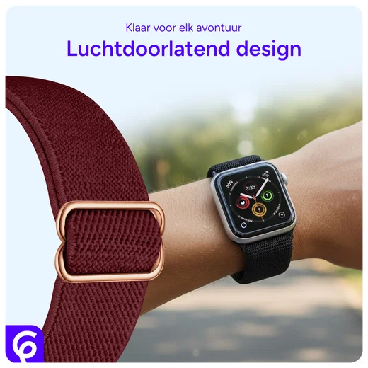 SBG Nylon - Apple Watch Bandje - 1-12/SE - 38/40/41/42MM - Bordeaux afbeelding 3