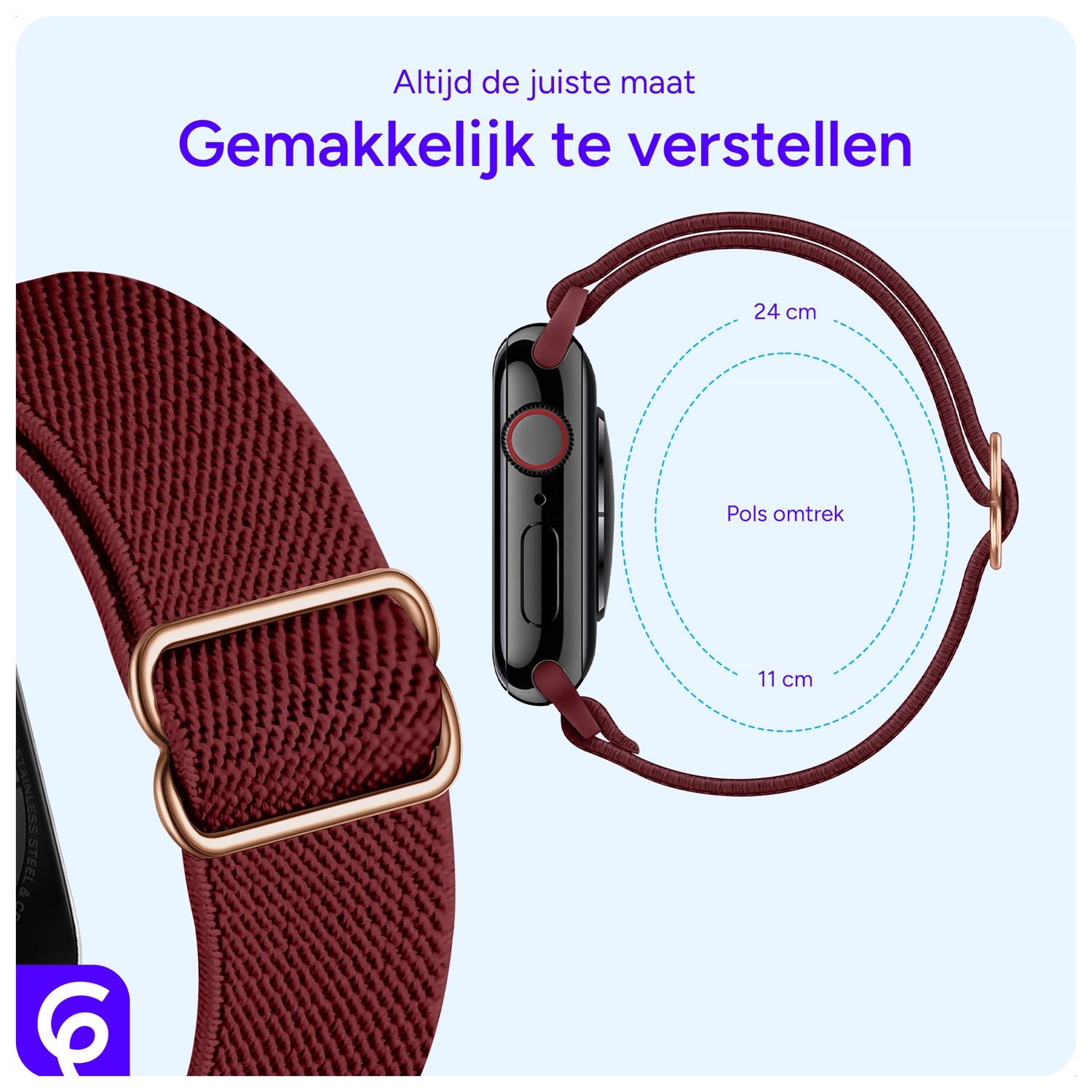 SBG Nylon - Apple Watch Bandje - 1-12/SE - 38/40/41/42MM - Bordeaux afbeelding 4