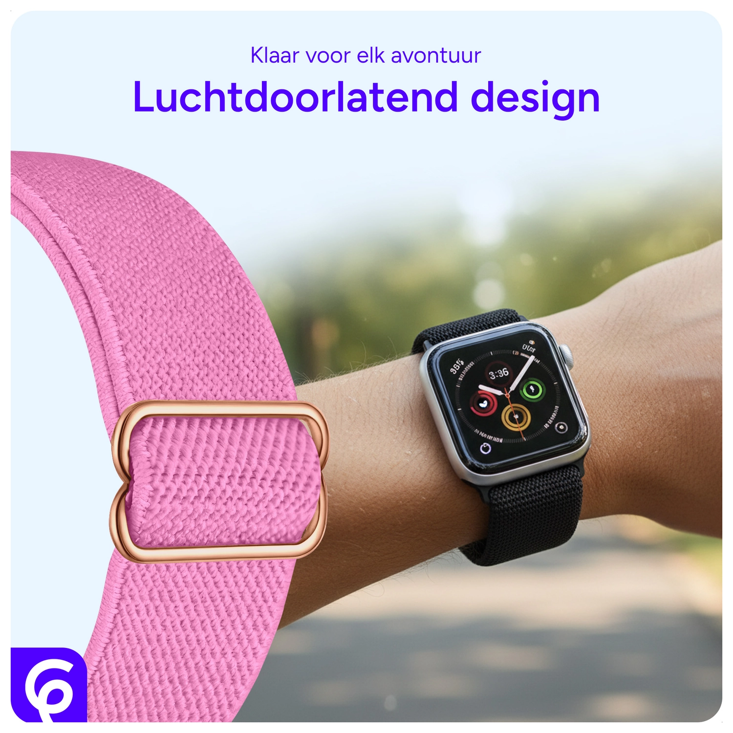 SBG Nylon - Apple Watch Bandje - 1-11/SE - 38/40/41/42MM - Roze afbeelding 3