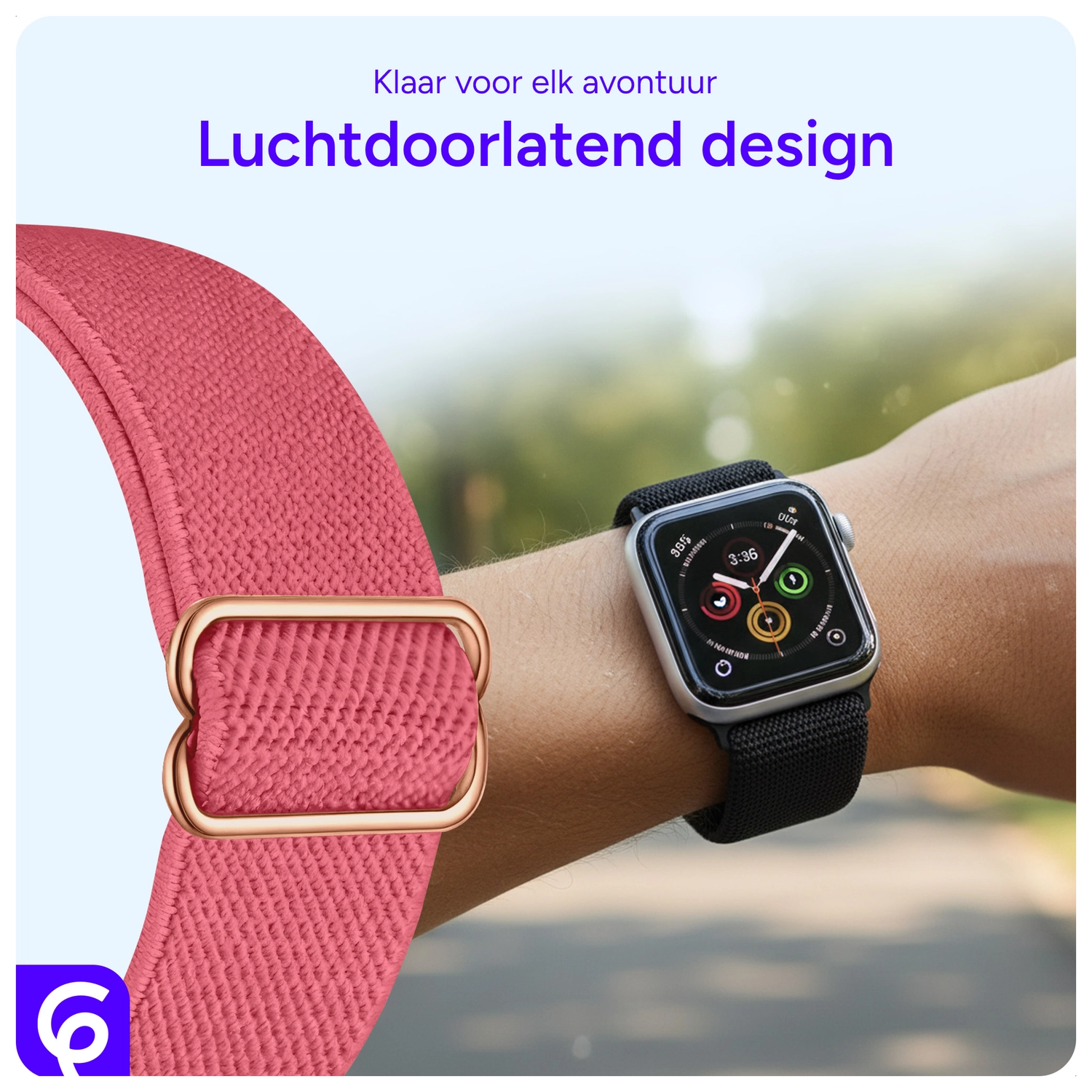 SBG Nylon - Apple Watch Bandje - 1-11/SE - 38/40/41/42MM - Rose Rood afbeelding 3