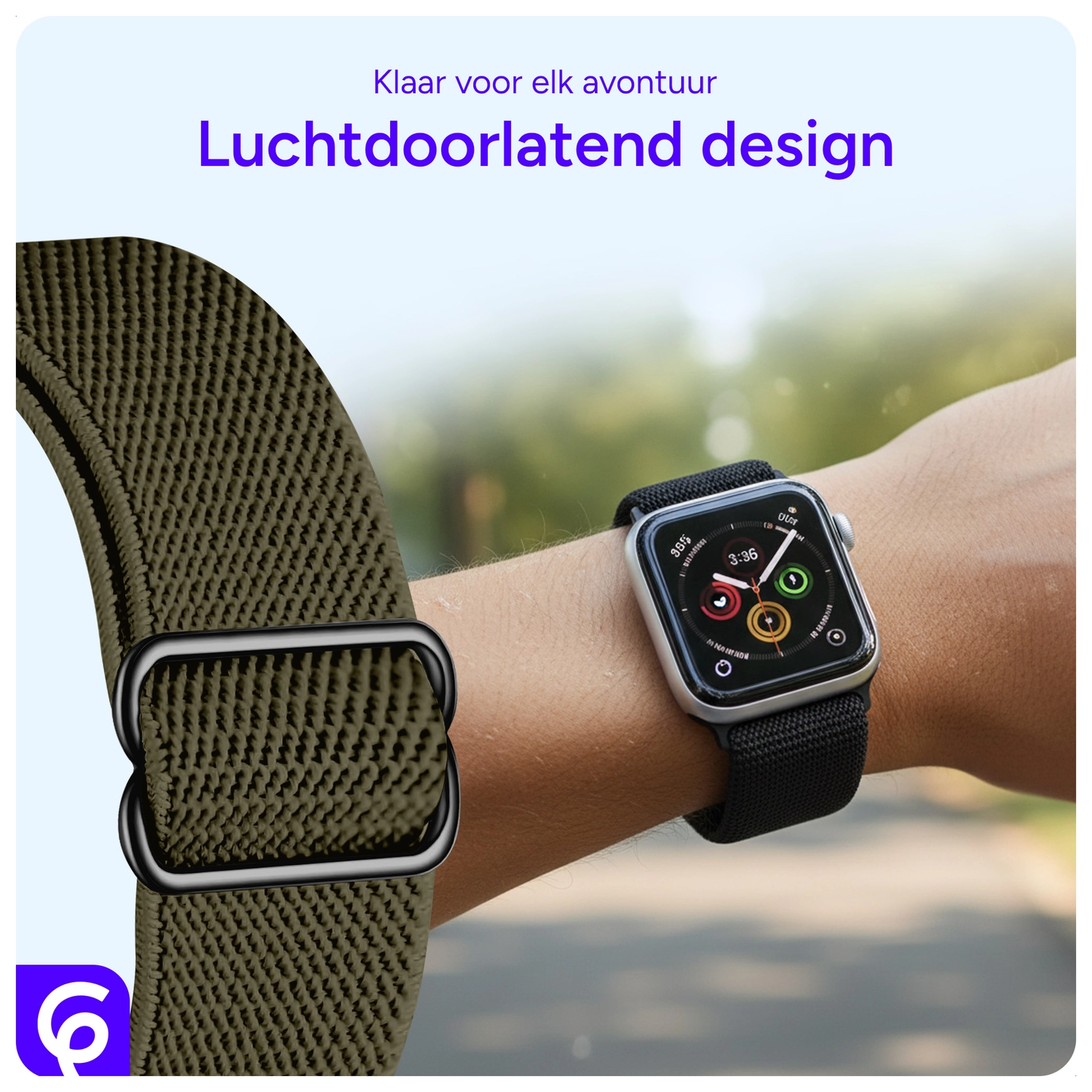 SBG Nylon - Apple Watch Bandje - 1-11/SE/Ultra - 49/46/45/44/42MM - Donker Groen afbeelding 3