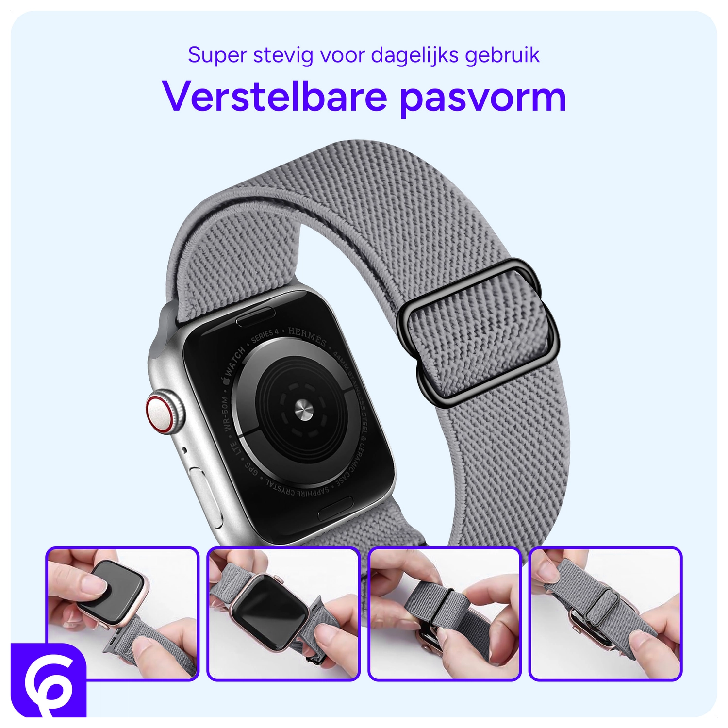 SBG Nylon - Apple Watch Bandje - 1-11/SE/Ultra - 49/46/45/44/42MM - Grijs afbeelding 2