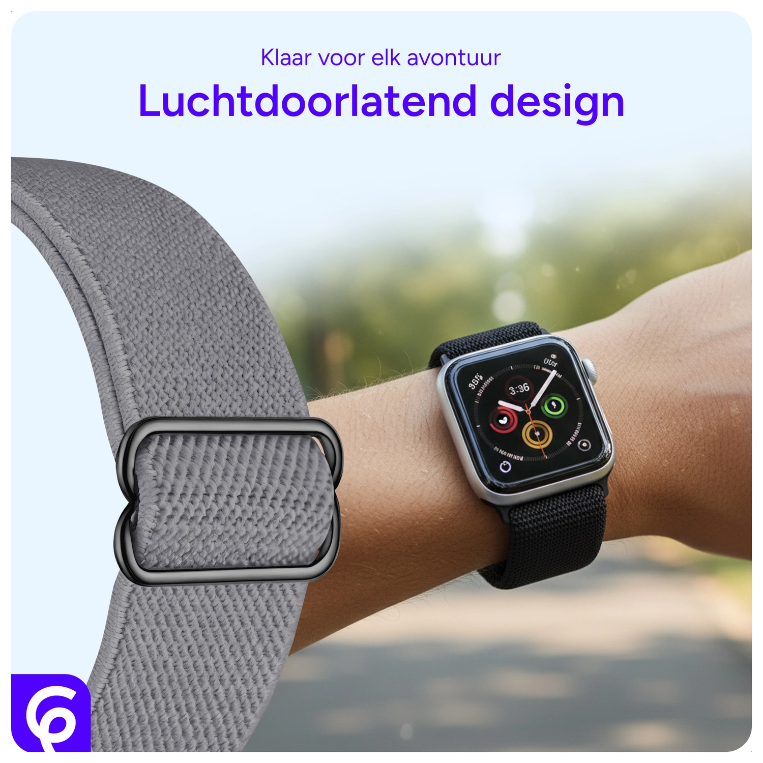 SBG Nylon - Apple Watch Bandje - 1-11/SE/Ultra - 49/46/45/44/42MM - Grijs afbeelding 3